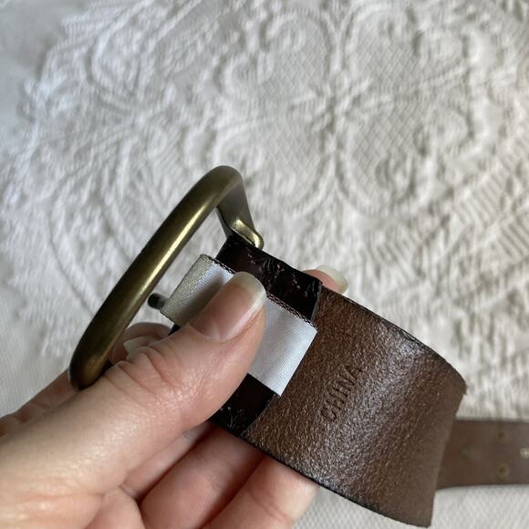 FOSSIL Brown Leather Belt Embossed Studded Southwest western boho Women's Medium - Picture 8 of 15